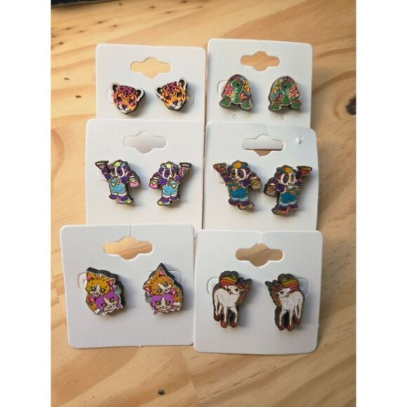 Handmade Wood Lisa Frank Inspired Stud Earrings - Picture 1 of 2